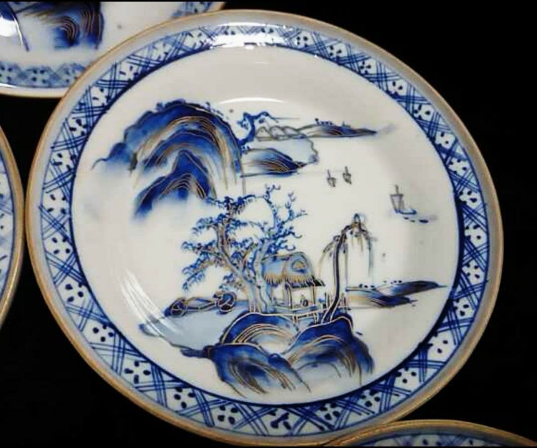 古 九谷 皿 10客揃 金彩 染付