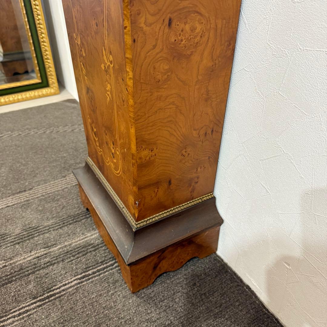 スペイン製　アンティーク　時計台　花台　真鍮　象嵌　大理石