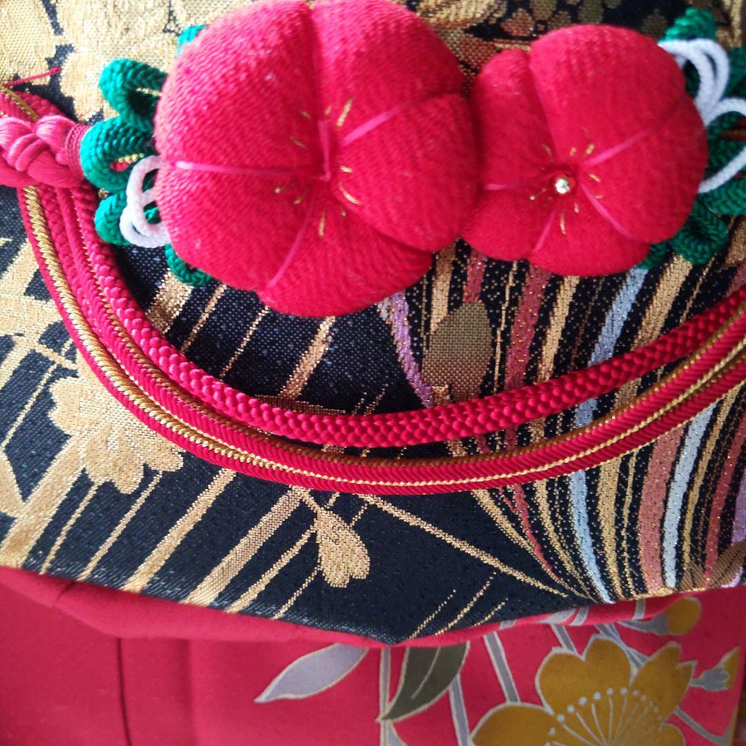 404赤黒　舞蝶　正絹振袖6点フルセット　成人式卒業式晴れの日コンサート式典