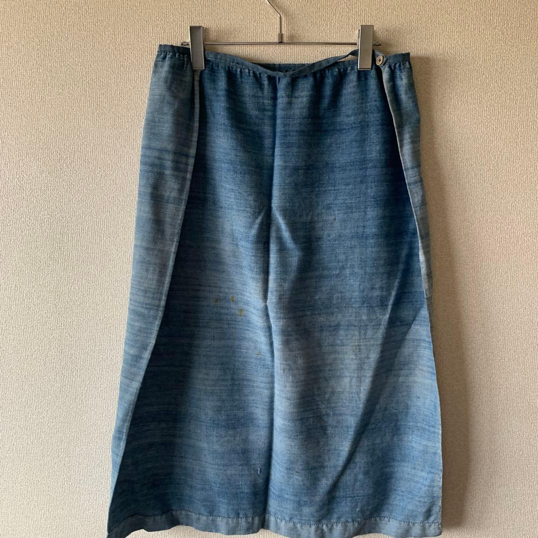 猫円　フレンチワーク インディゴリネン エプロン