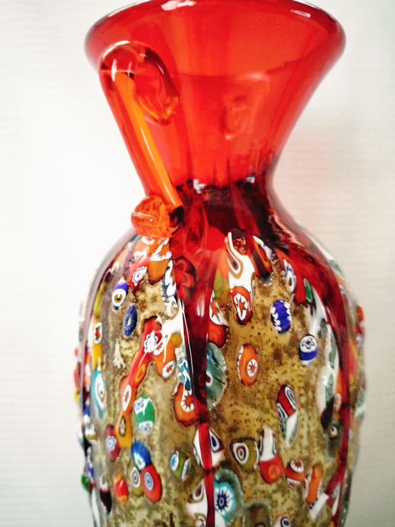 値下MURANO ムラノガラス★約26cm　花瓶　花生 イタリア ミルフィオリ①