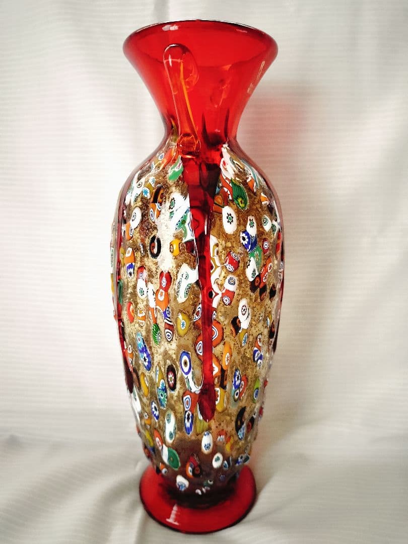 値下MURANO ムラノガラス★約26cm　花瓶　花生 イタリア ミルフィオリ①