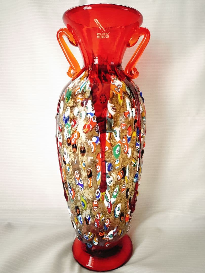 値下MURANO ムラノガラス★約26cm　花瓶　花生 イタリア ミルフィオリ①