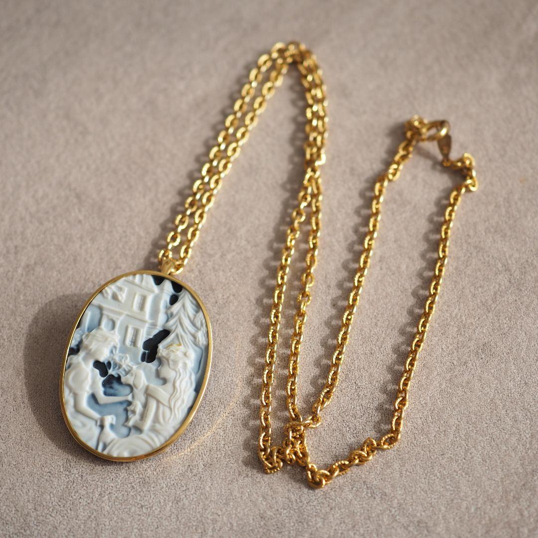 K18 18金 瑪瑙 メノウ カメオ ブローチ ネックレス