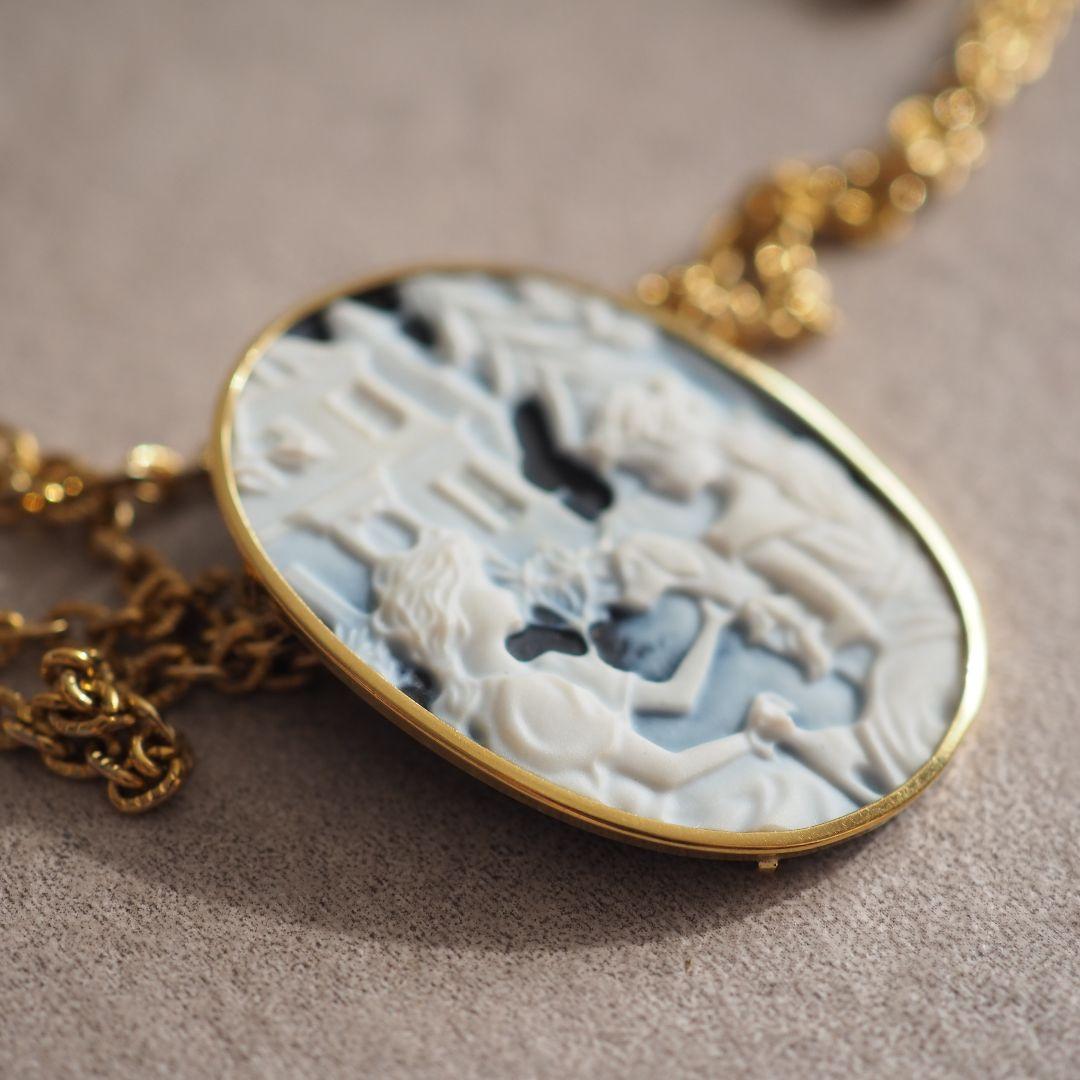 K18 18金 瑪瑙 メノウ カメオ ブローチ ネックレス