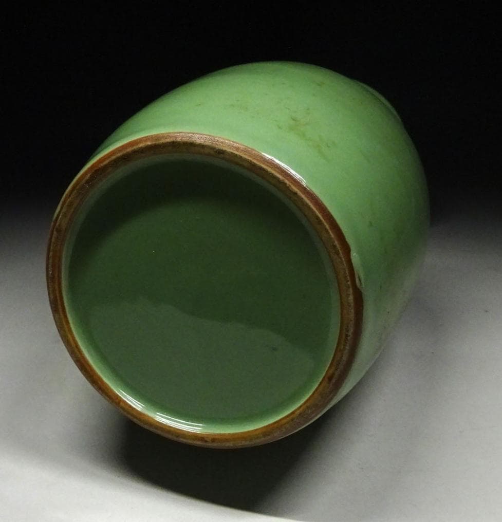 中国古玩 青磁 双耳 花瓶 高約30cm 唐物 時代物 t92559