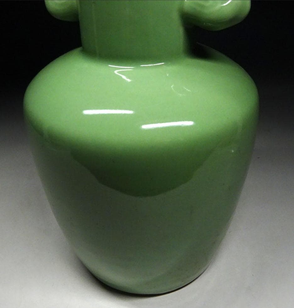 中国古玩 青磁 双耳 花瓶 高約30cm 唐物 時代物 t92559