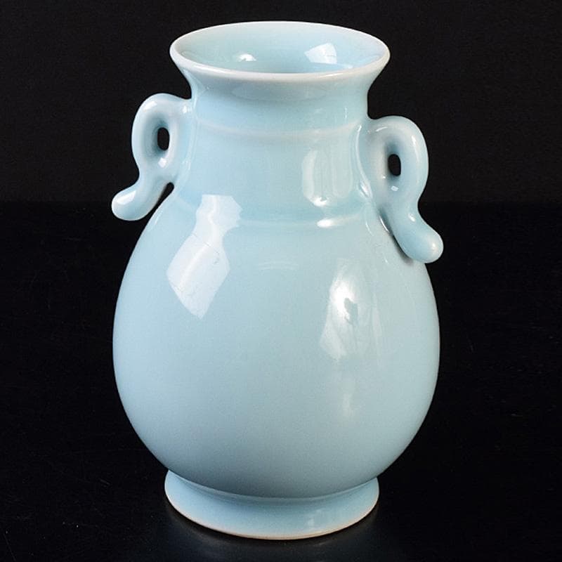 中国　大清乾隆年製　汝窯　天青釉　雙耳瓶　C　7888E