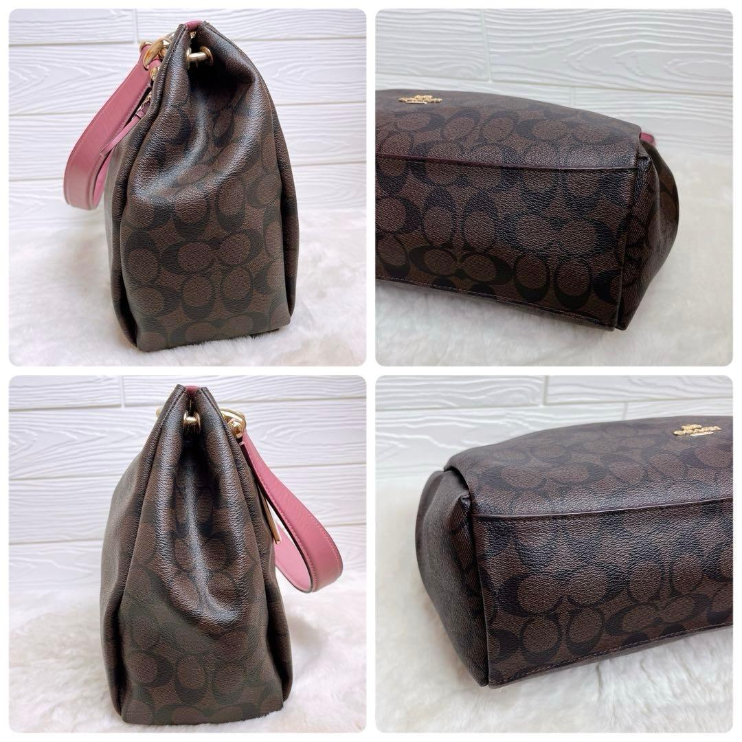 美品☆COACHコーチ 2wayショルダーバッグ ブラウンピンク シグネチャー