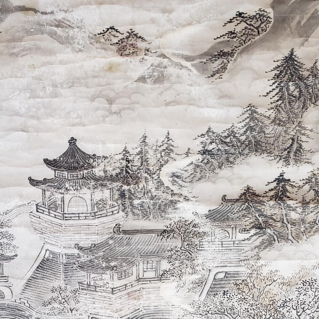 ◆『周文 山水図』掛軸◆検）雪舟 長谷川等伯 明兆 狩野永徳 狩野探幽 千利休