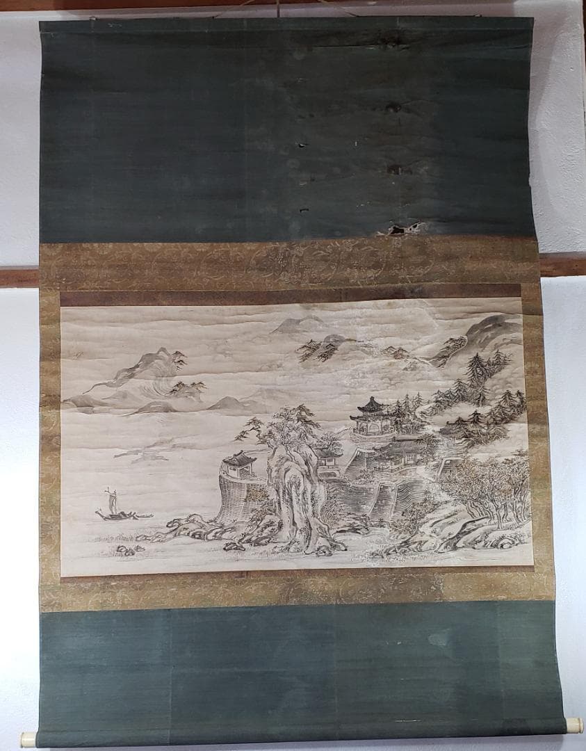 ◆『周文 山水図』掛軸◆検）雪舟 長谷川等伯 明兆 狩野永徳 狩野探幽 千利休