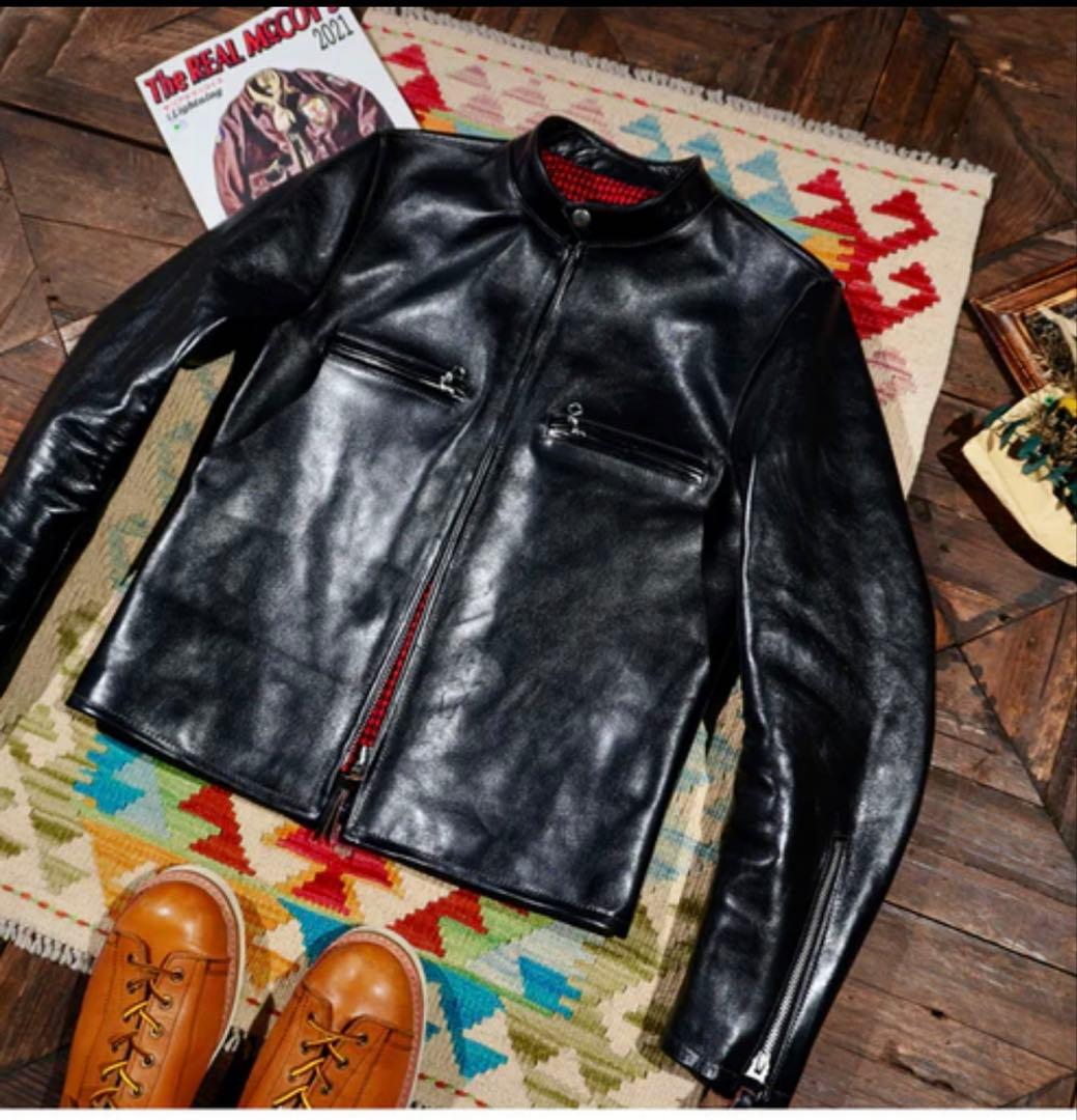 茶芯 ホースハイドレザー シングルライダースジャケット 黒