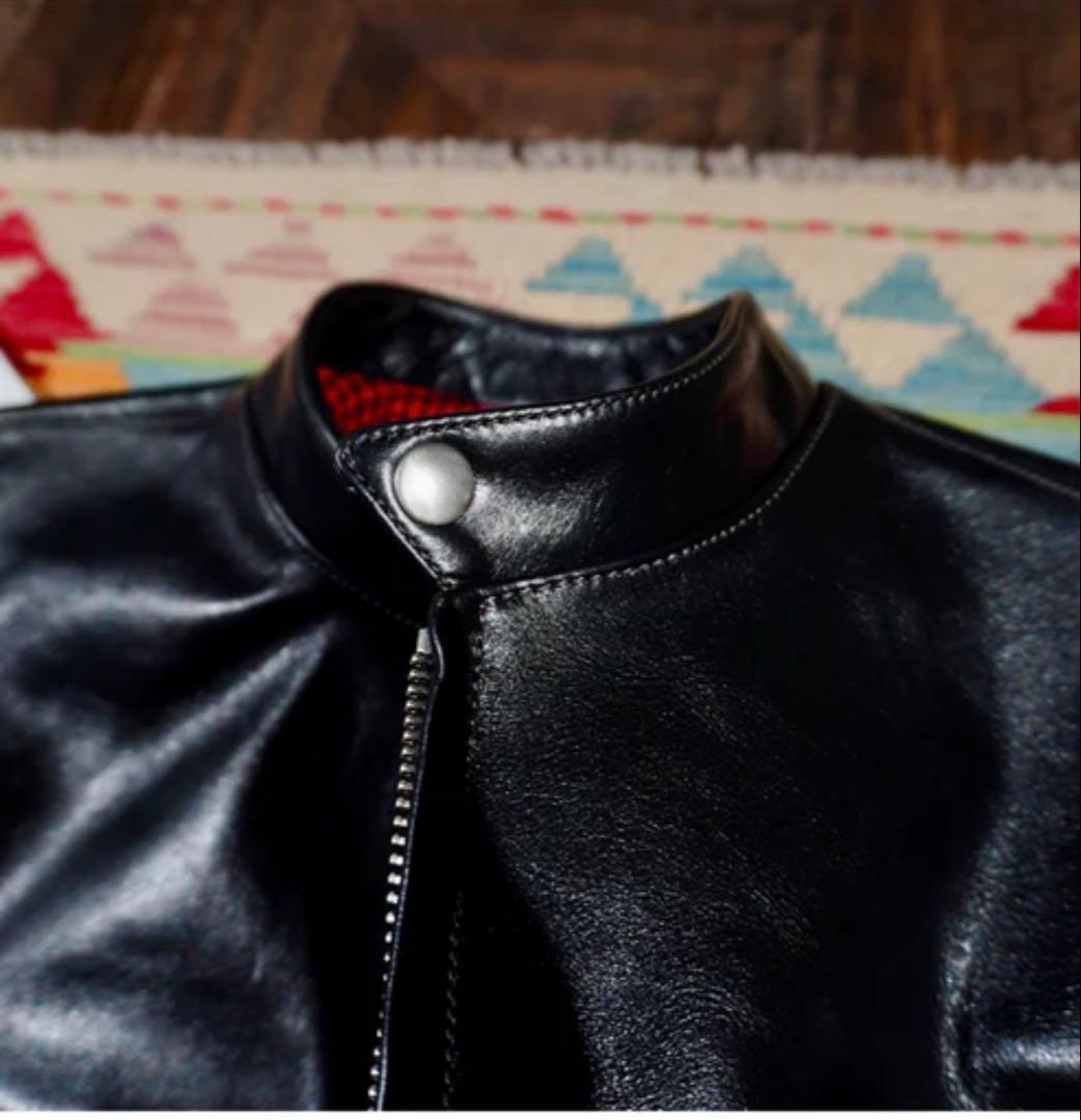茶芯 ホースハイドレザー シングルライダースジャケット 黒
