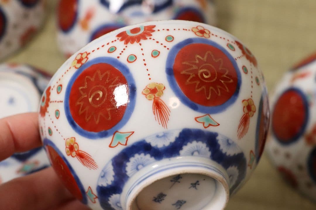 太明年製 赤玉瓔珞文 古伊万里 茶呑 茶碗 口径9.4cm 色絵 錦手MA423