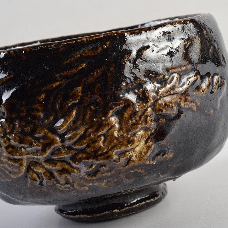 茶道具　楽吉左衛門作　鳳凰文　黒楽茶碗　共箱　M　R9451