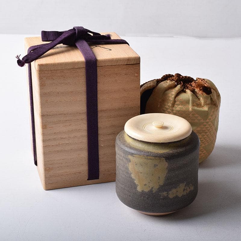 茶道具　暁窯　岡田暁山造　茶入　仕覆付　共箱　V　7881