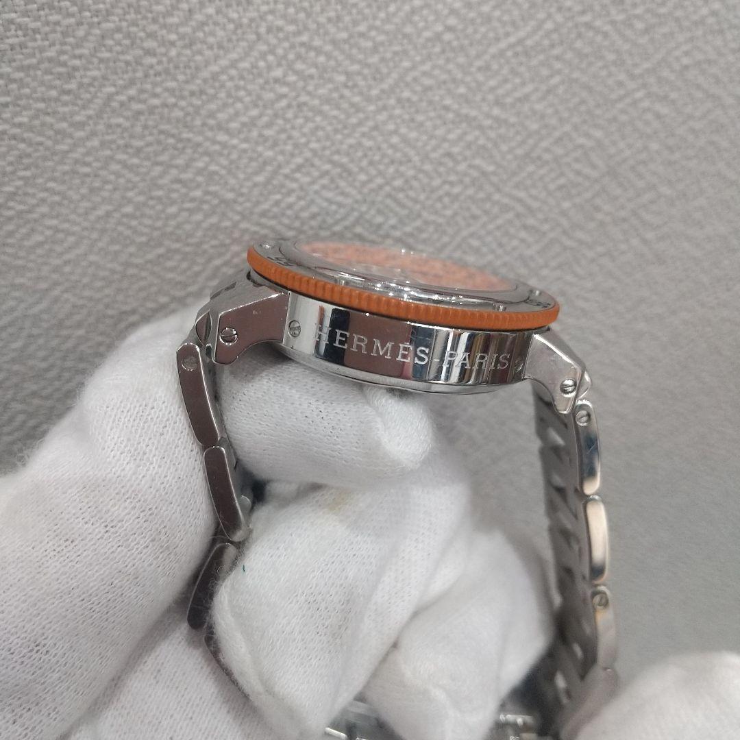 良品 エルメス クリッパー メンズ 腕時計 オレンジ 電池交換済み