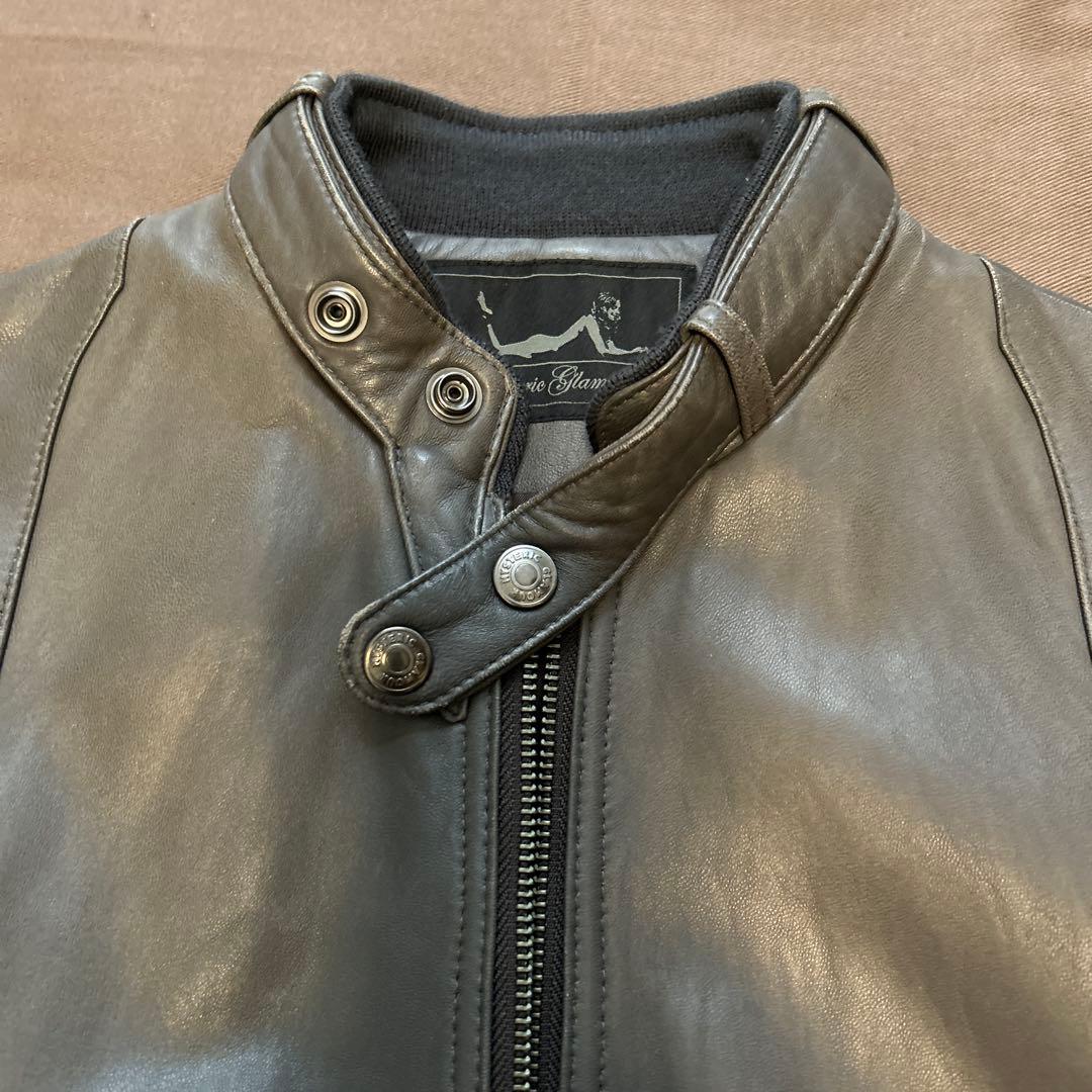 ヒステリックグラマー　グレー　レザー シングルライダースジャケット