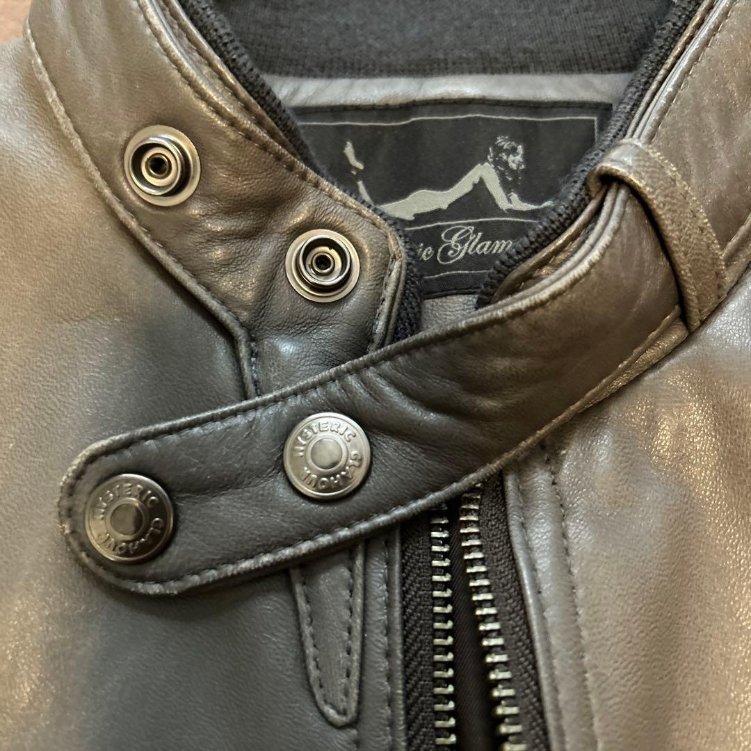 ヒステリックグラマー　グレー　レザー シングルライダースジャケット