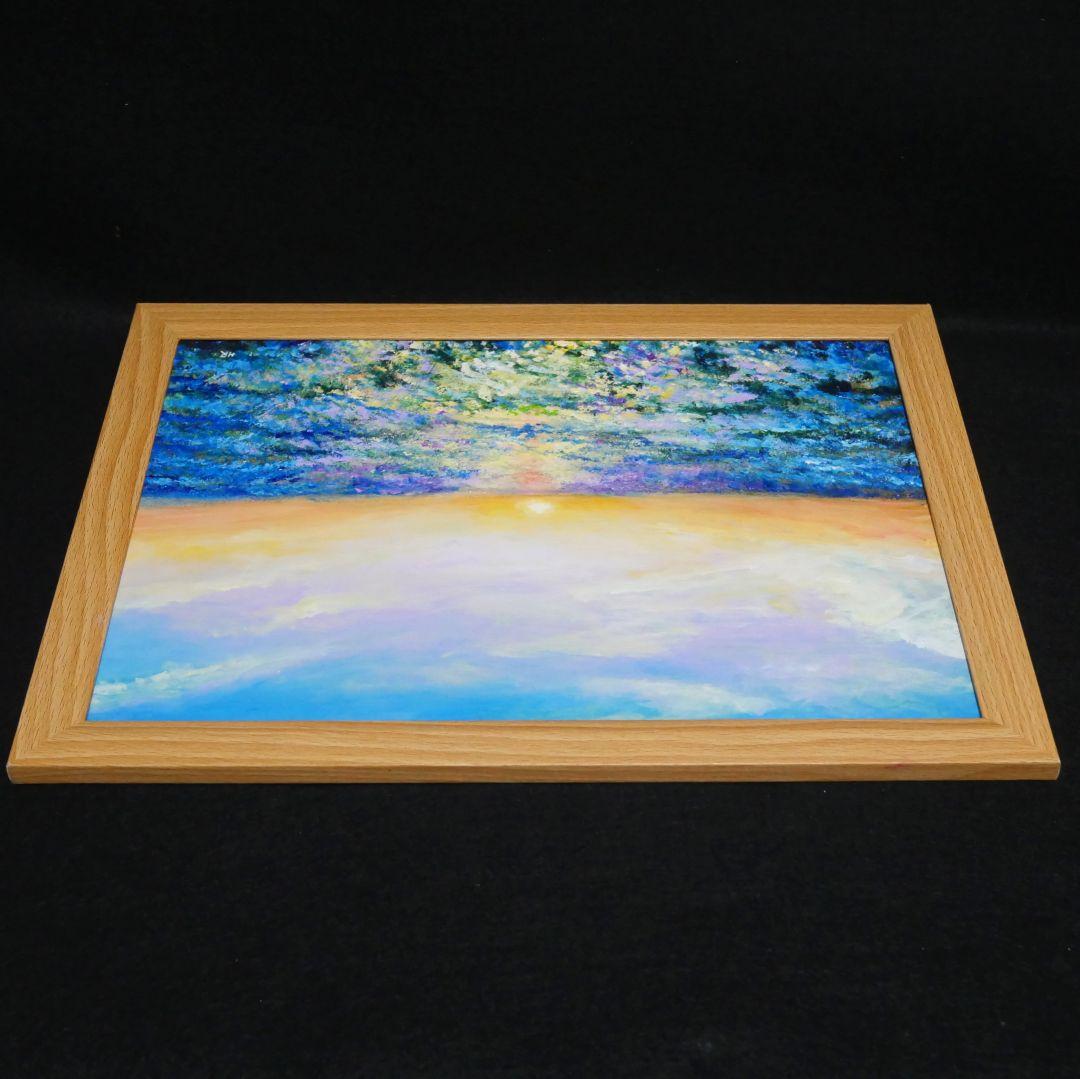 油絵 油彩 油彩画 絵 絵画【夕日に輝くネモフィラ】