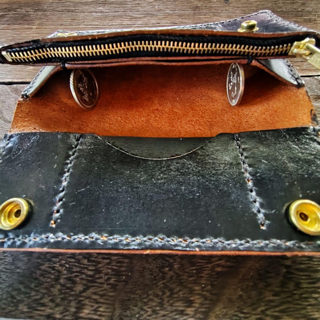 トラッカーウォレット 黒 手染め ロング 82