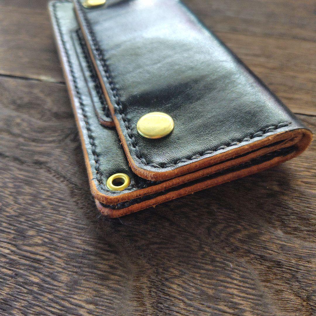 トラッカーウォレット 黒 手染め ロング 82