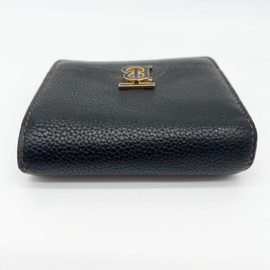 BURBERRY 二つ折り財布　レザー　ブラック　ゴールドロゴ