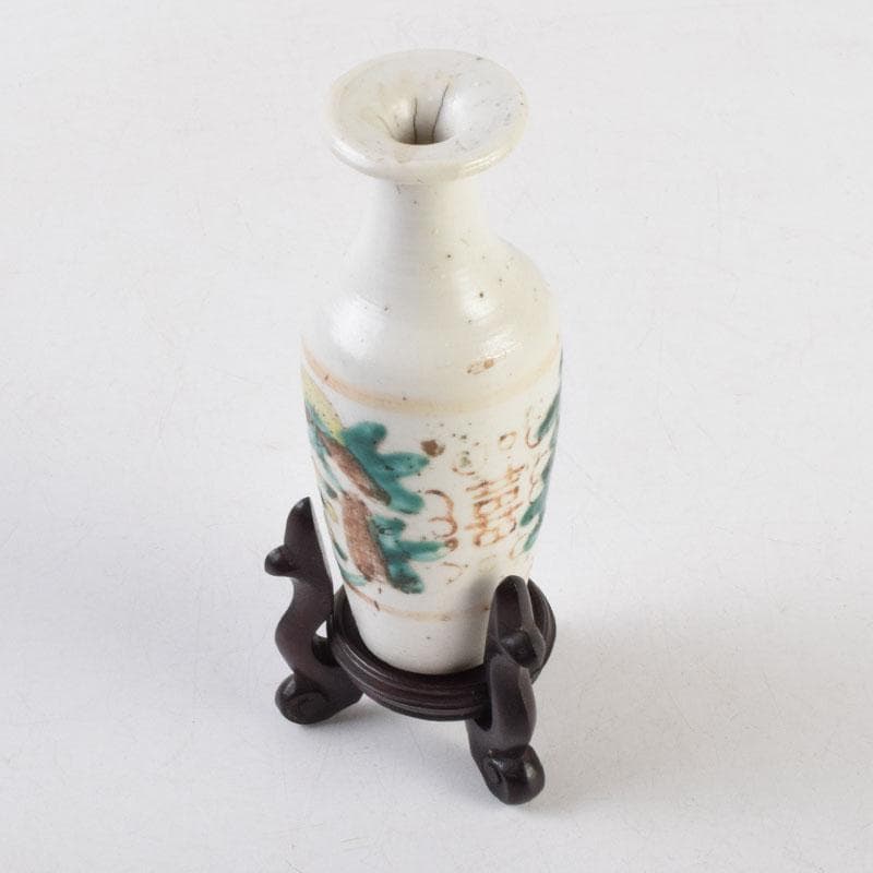 中国　支那　三彩　花文瓶　花瓶　唐木台付　時代箱　C　9013