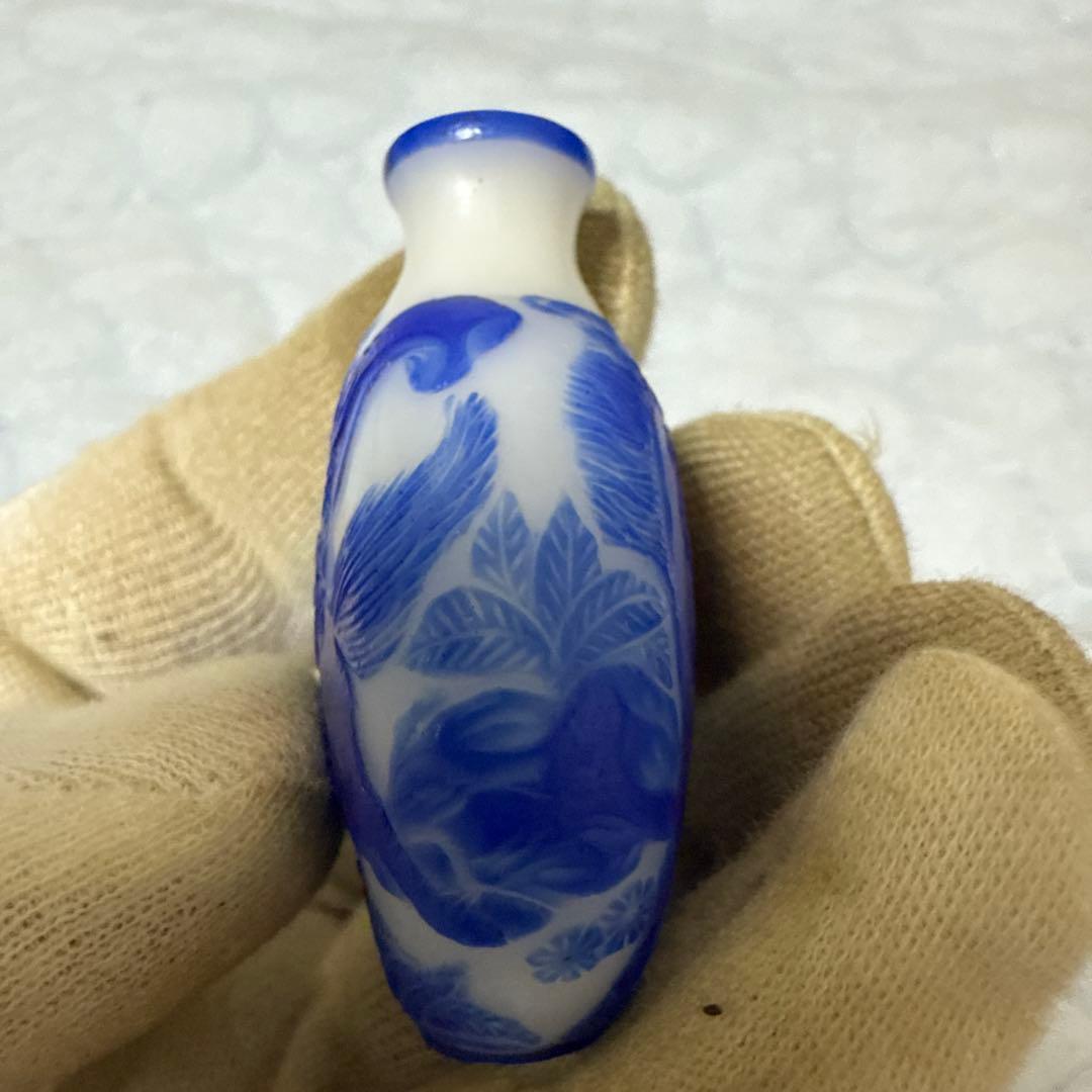 瑠璃硝子　鼻炎壺　藍彩 武士　時代物