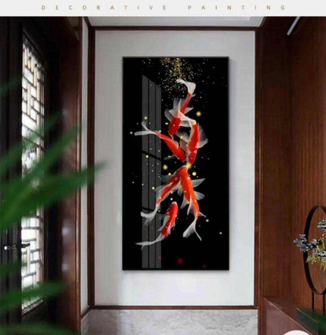 値下げ！【新品】福引きの鯉 リビングルーム装飾画 玄関装飾画