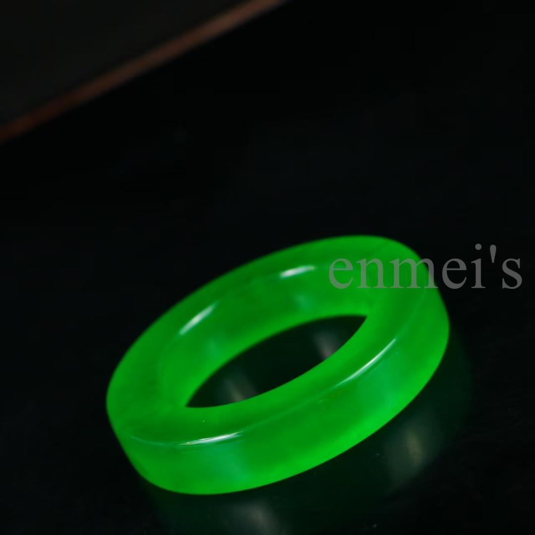 中国古美術　完美高氷種翡翠 方条バングル 精巧手彫 無傷透明石 水頭良好