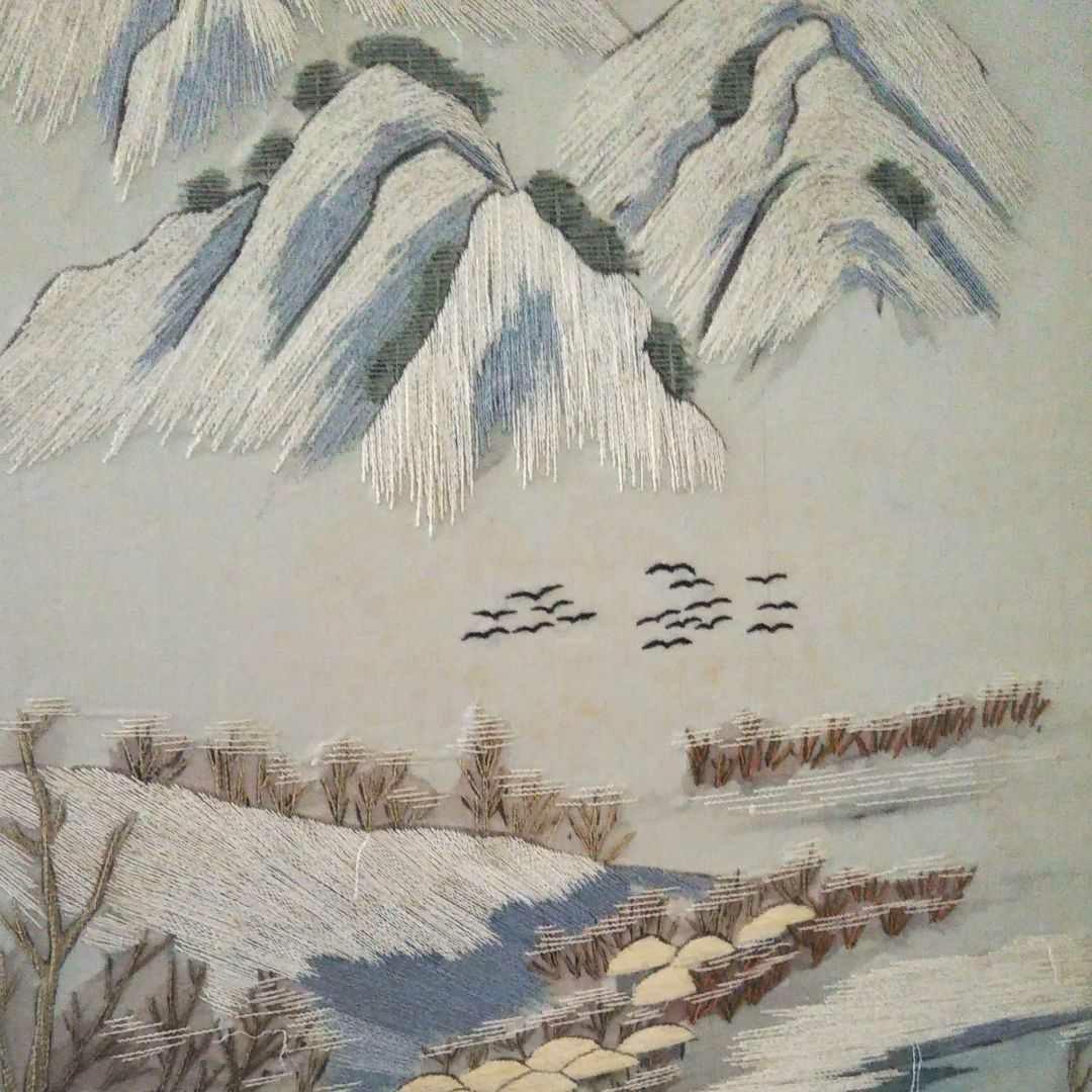 ※[引き取り限定‼]※中国古美術/四季山水図刺繍屏風【作者不詳】