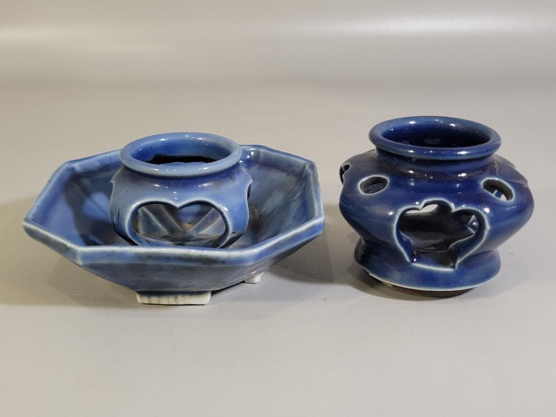 古伊万里 瑠璃 盃台 二件 DT463