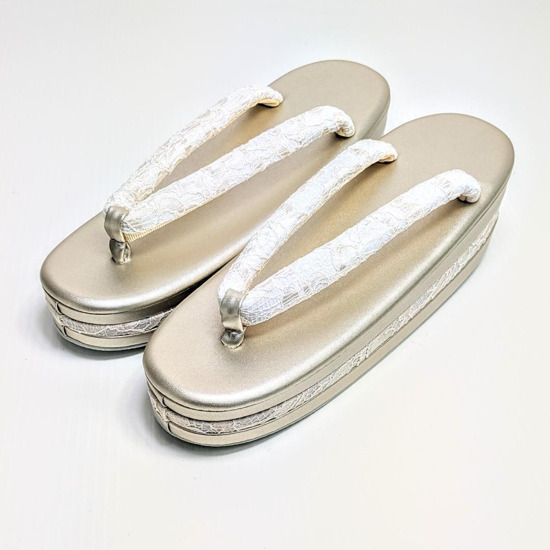 和装 草履バッグセット レース 白 金 ゴールド ホワイト フリーサイズ u88