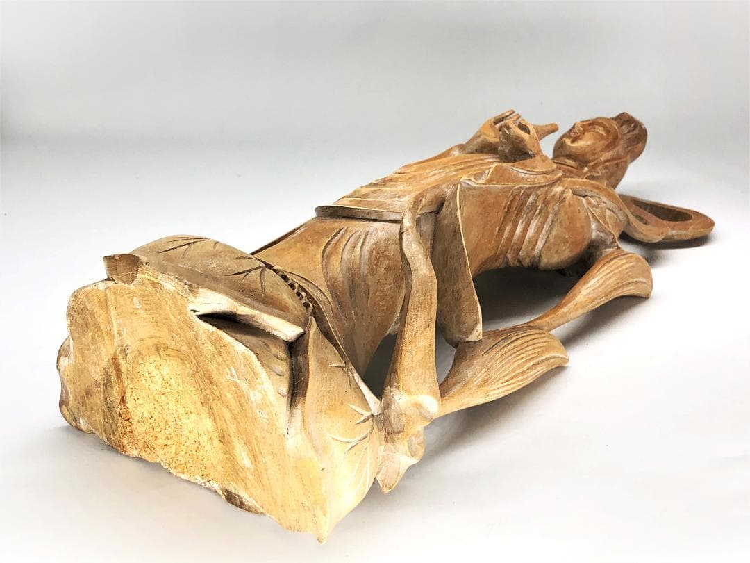 【 木彫羽衣観音 】　柘植36.5ｃｍ　アンティーク