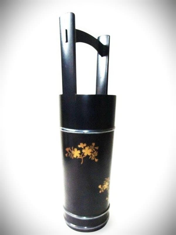 加賀塗師 砺波宗斎 桜花文 桶樽型 花生 天然木 本漆器 時代物