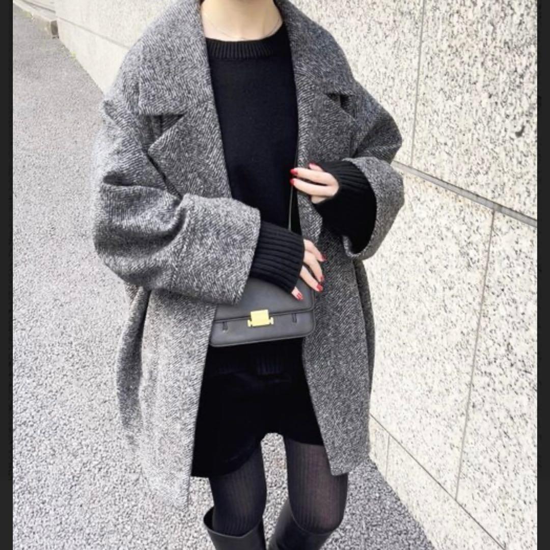 Spick & Span Wスライバーヘリンボーンミドルコート 36 ブラック