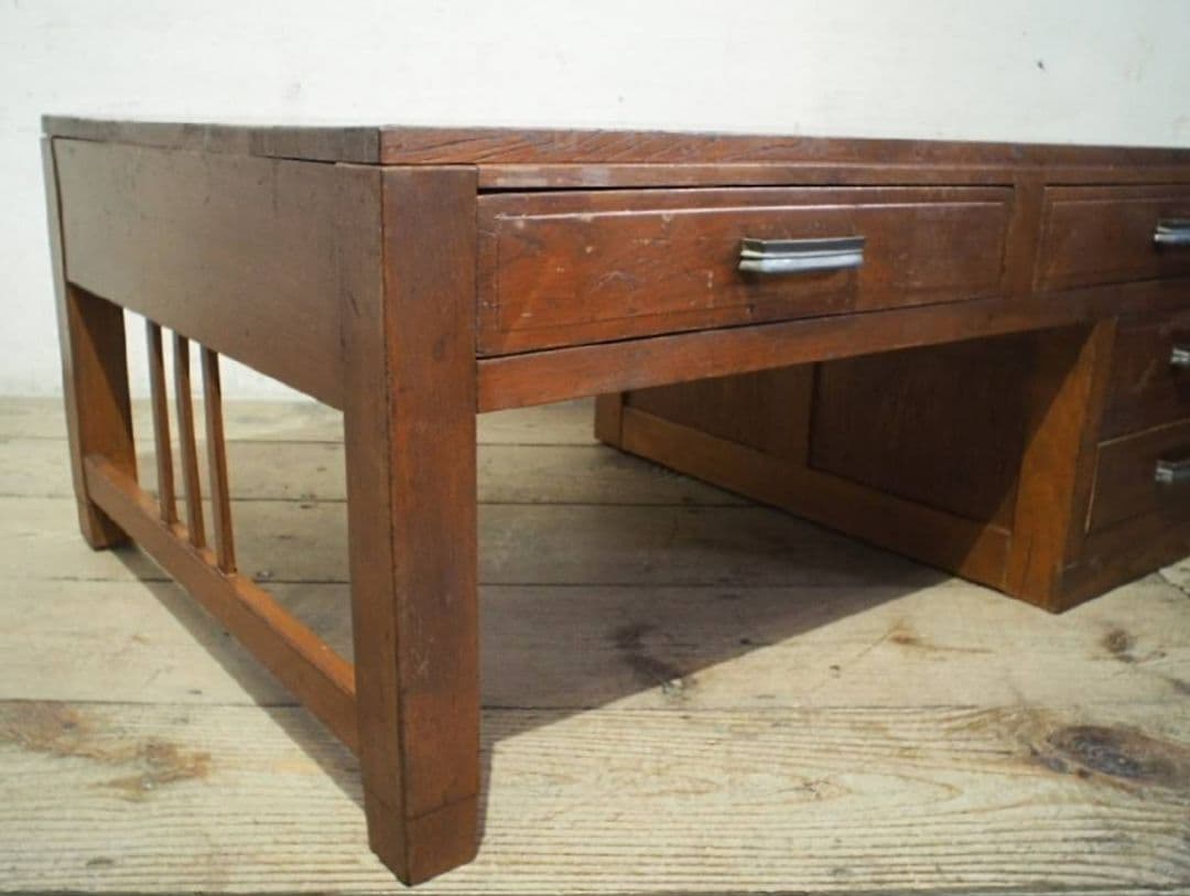 1044 ビンテージ　ロータイプの片袖机　ローテーブル　展示台　収納棚　レトロ