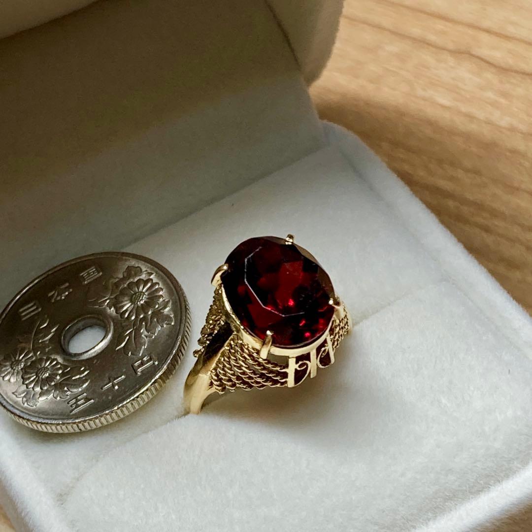 K18イエローゴールド ガーネットリング