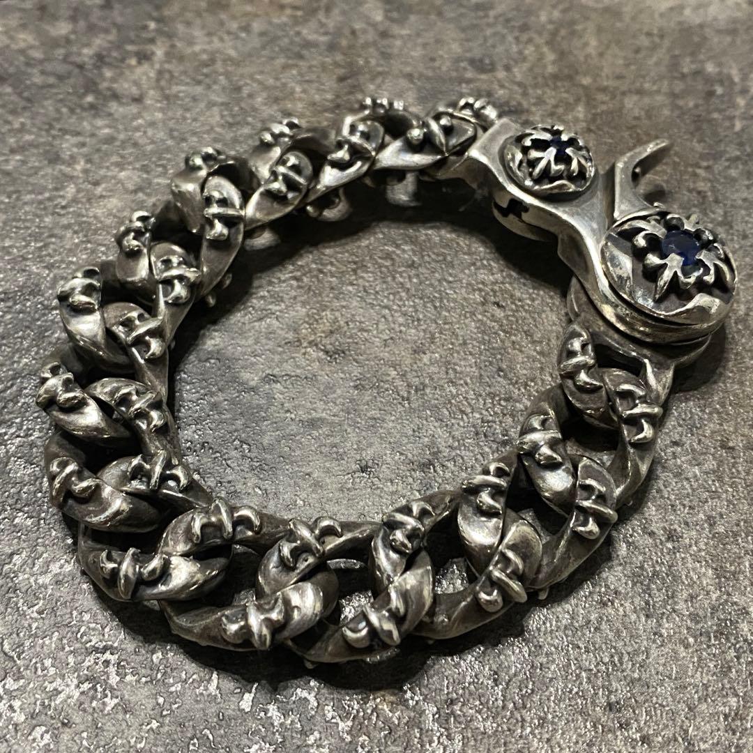 A&G シルバー サファイア クロス フレア ファンシー チェーン ブレスレット