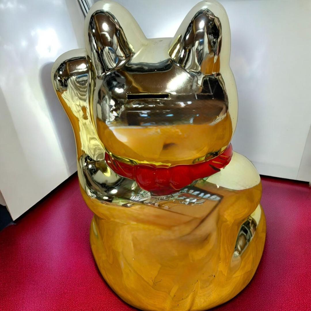 ☆送料無料 開運 金運上昇 幸せを招く 幸運の金色 招き猫 黄金 貯金箱 宝くじ