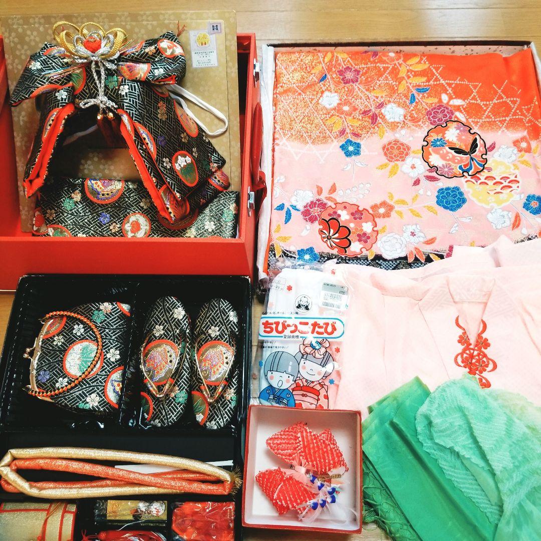 七五三 3歳 【豪華セット】着物・ はこせこセット・作り帯 ・肌襦袢・髪飾り 他