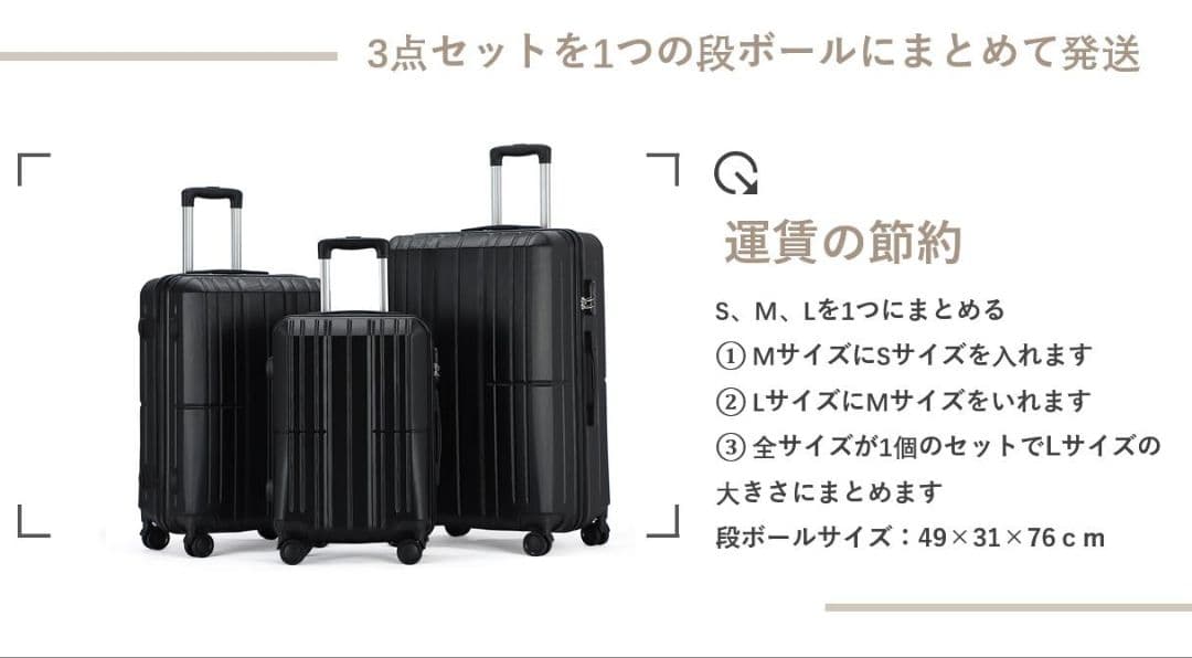 格安スーツケース・キャリーケース 3点セット Sサイズ機内持ち込み 出張 旅行