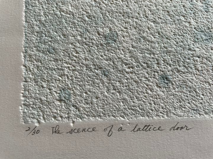 銅版画 : 有地好登「The scence of a lattice door」