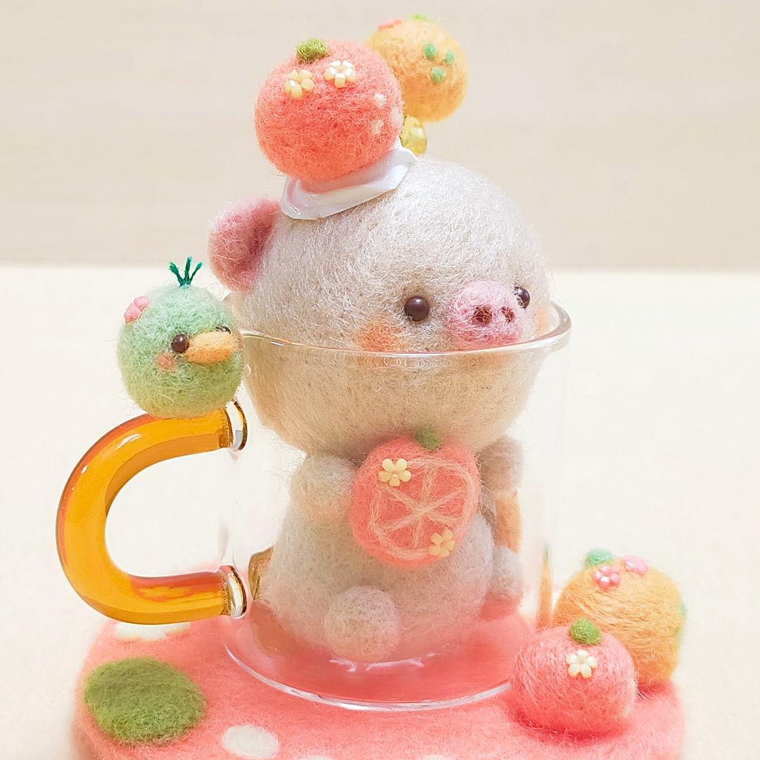 ✿羊毛フェルト✿オレンジ✿ぶたさん✿soda✿