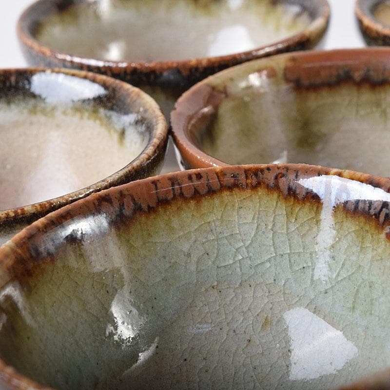 唐津焼　朝鮮唐津　煎茶碗　五客　時代箱　V　R8779