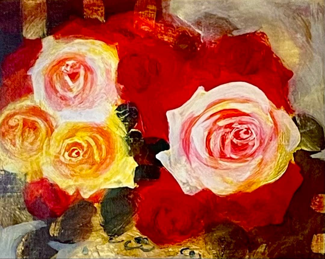 清原啓一　真作「李朝壺の薔薇」 油彩6号　サイン　裏面に題名・署名　格調高い名品