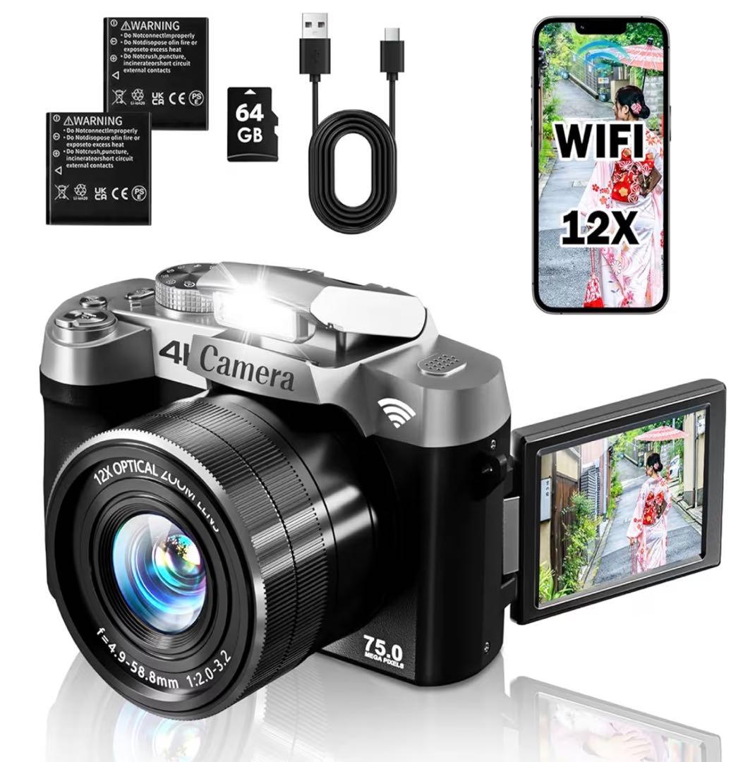 4K Camera 12倍光学ズーム Wi-Fi機能　デジカメ