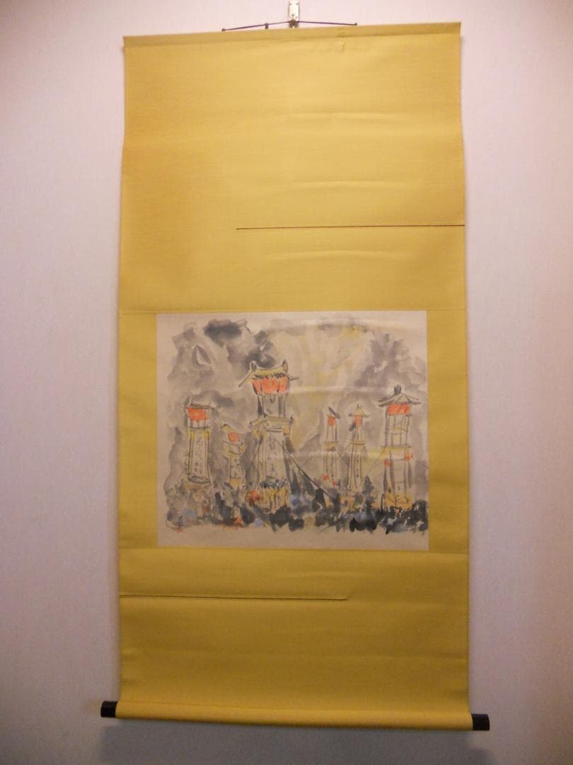 掛け軸 楽梅 『 川渡り 神幸祭 』 紙本 希少 軸装 茶道具 掛軸 美品 です