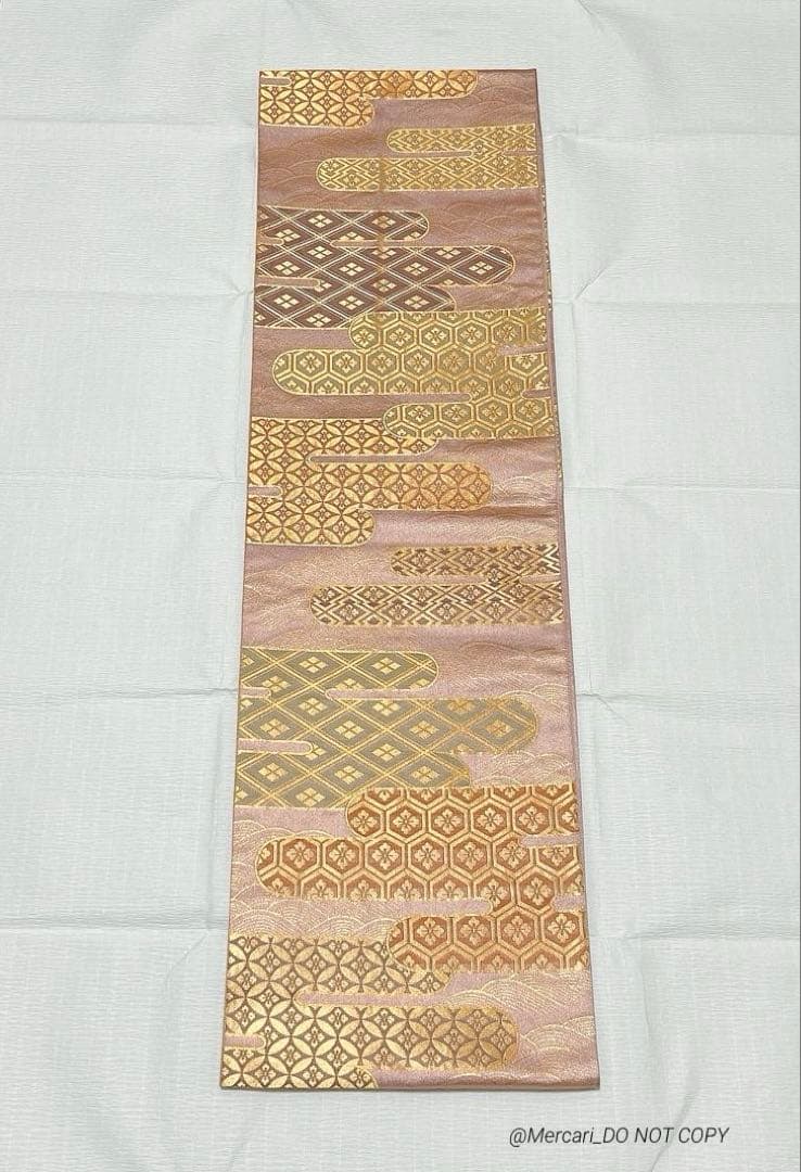 梅垣織物　袋帯　有職霞文　西陣織　正絹　金糸　ピンク